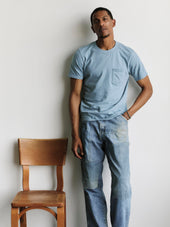sky blue knit pocket tee