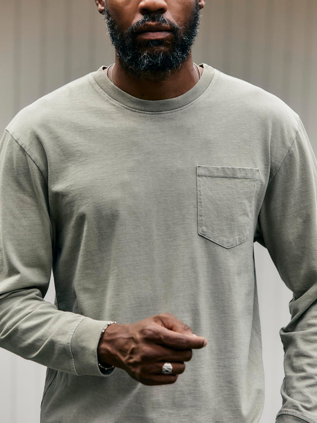 long sleeve pocket tee in stone