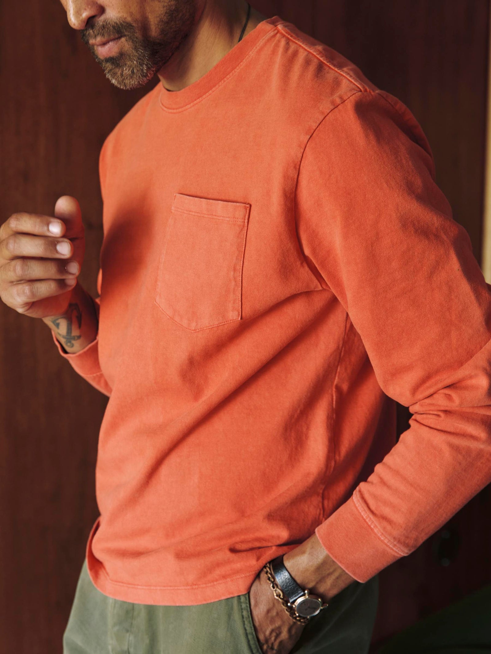Long Sleeve Pocket Tee In Faded