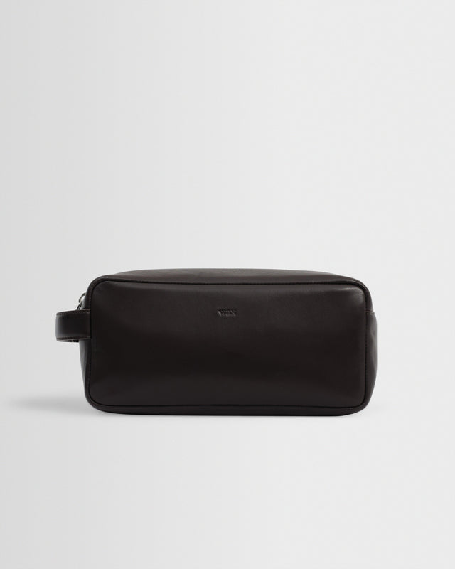 Wells - Dark Brown Grain Leather Washbag