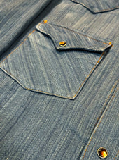 Hand Loomed Hank Dyed Natural Western Selvedge Shirt With Brown Trocus Pearl Snaps