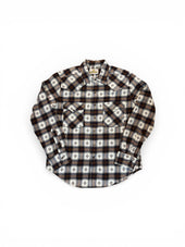 Japanese Western flannel with brown Trocus Pearl snap buttons