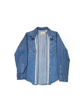 Hand Loomed Hank Dyed Natural Western Selvedge Shirt With Brown Trocus Pearl Snaps