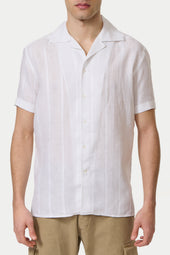 Linen Bowling Shirt Sahara White with Patterns