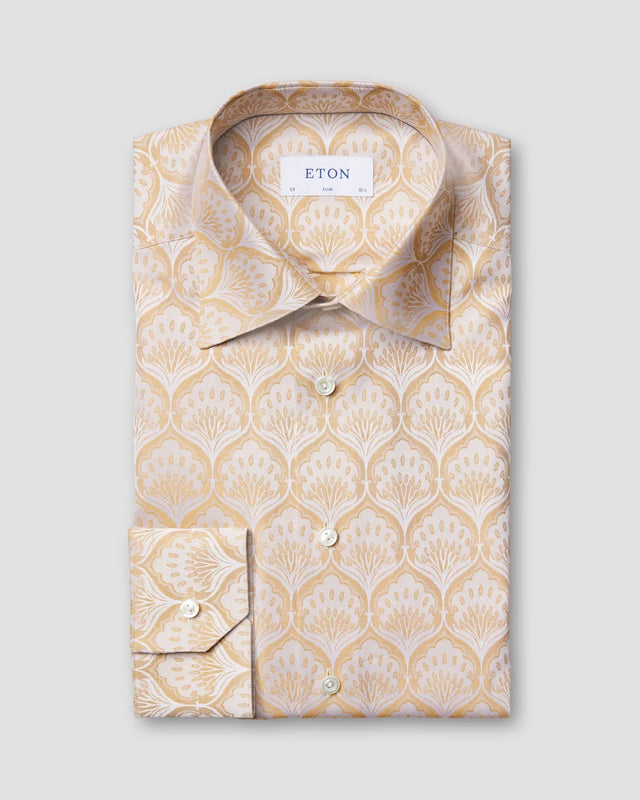 Weiß & goldenes Jacquard-Hemd im Art-déco-Stil - Eton