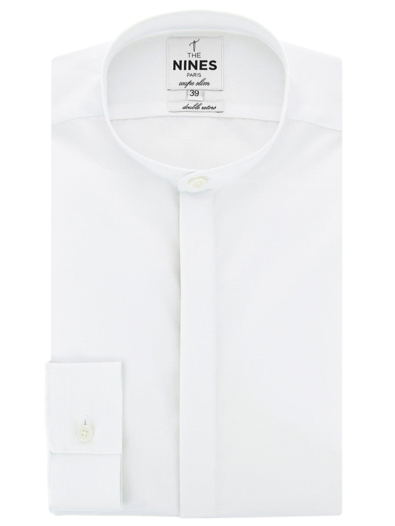 Band Collar Shirt With Hidden Placket