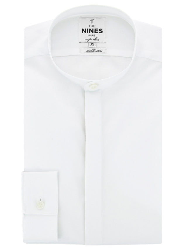White band collar shirt with hidden placket