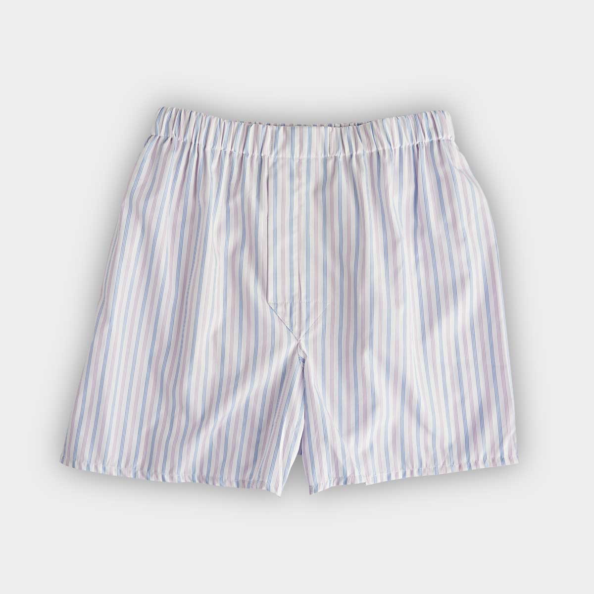 Blue Lilac Stripe Cotton Poplin Boxer Shorts