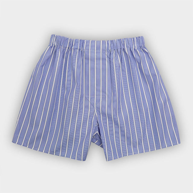 White & Blue Stripe Cotton Boxer Shorts