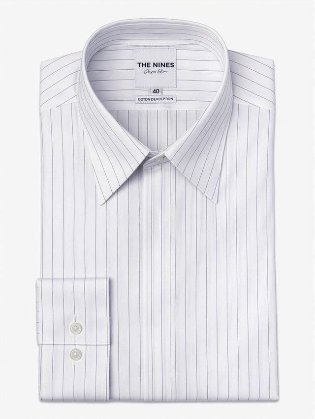 White Classic Collar Shirt with Fine Stripes