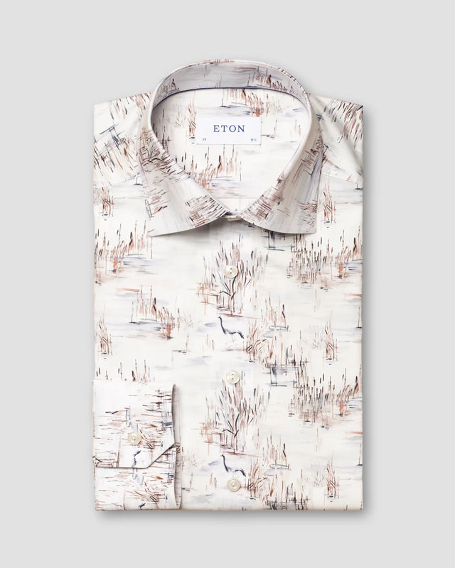 Weißes Signature-Twill-Hemd mit Kranich-Print - Eton