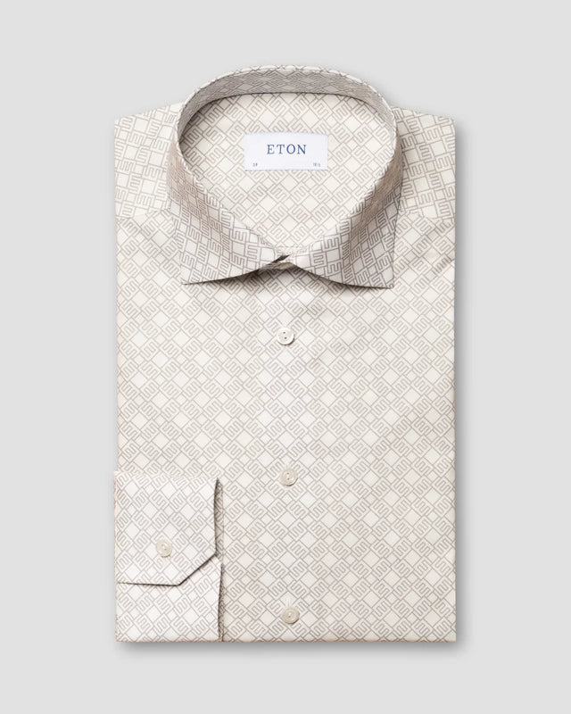 Offwhite Fine-Twill-Hemd mit Doppelmonogramm-Print - Eton