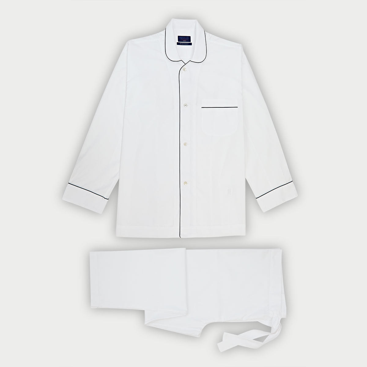 Fine Twill Sea Island Quality Cotton Pyjamas With Navy Piping