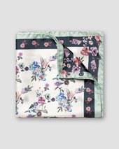 White Floral Print Silk Pocket Square
