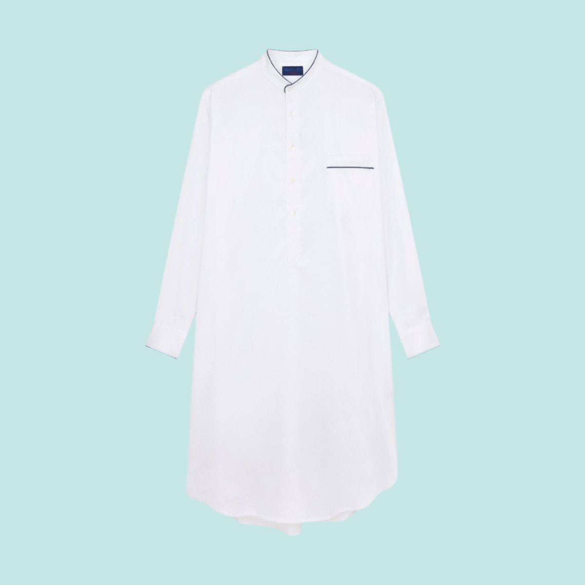 Herringbone Cotton Nightshirt With Navy Piping
