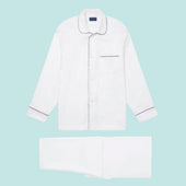 White Cotton Pyjamas With Navy Piping