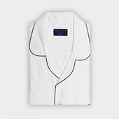 Herringbone Cotton Pyjamas With Navy Piping