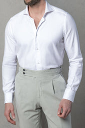 White herringbone cotton and Tencel™ shirt - Made In Italy