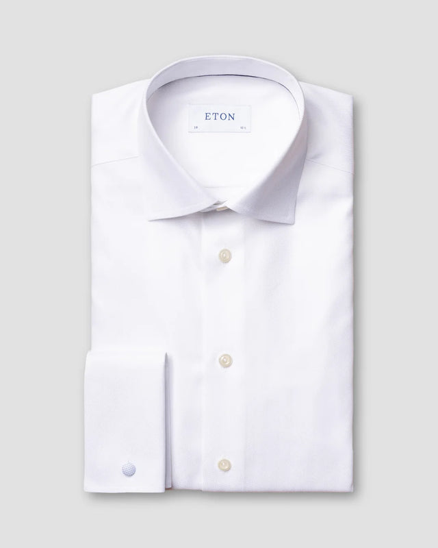 Weißes Hemd aus Herringbone-Twill mit Umschlagmanschetten - Eton