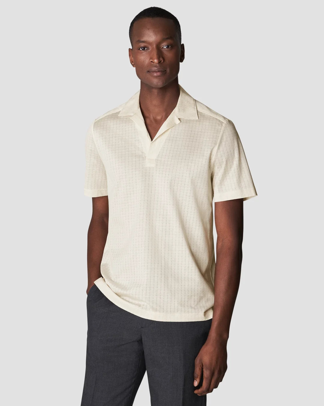 Off White Geometric Jacquard Filo Di Scozia Polo Shirt Short Sleeve Eton