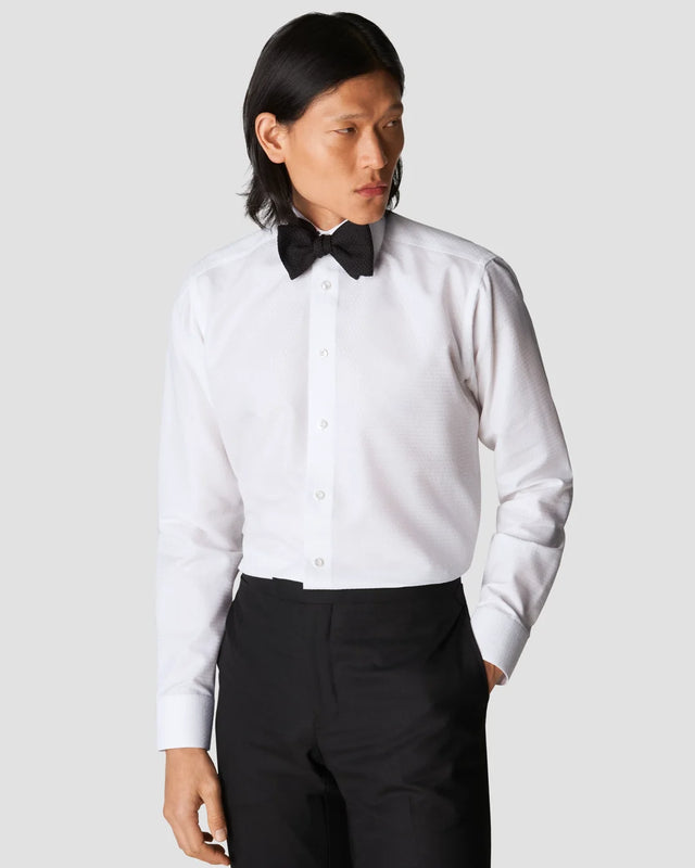 White Pin Dot Jacquard Tuxedo Shirt - Eton