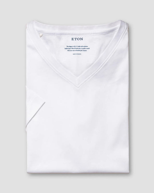 White Filo di Scozia V-neck T-Shirt - Eton