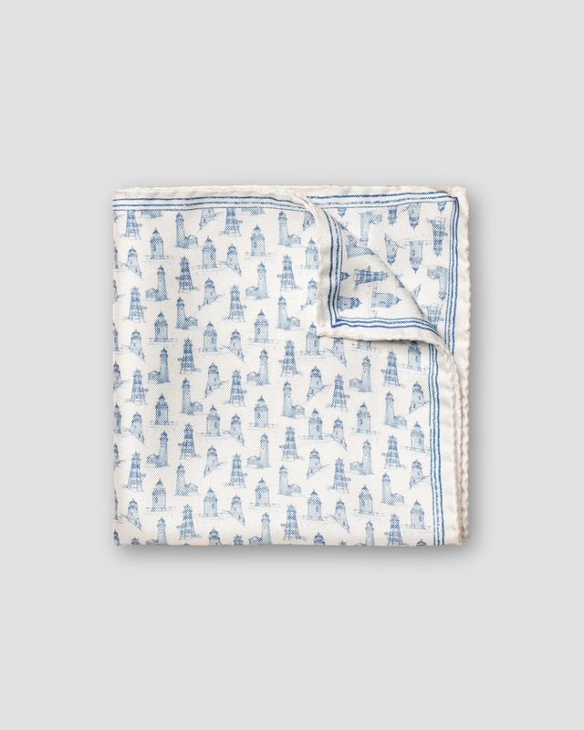 Blue Lighthouse Print Silk Pocket Square