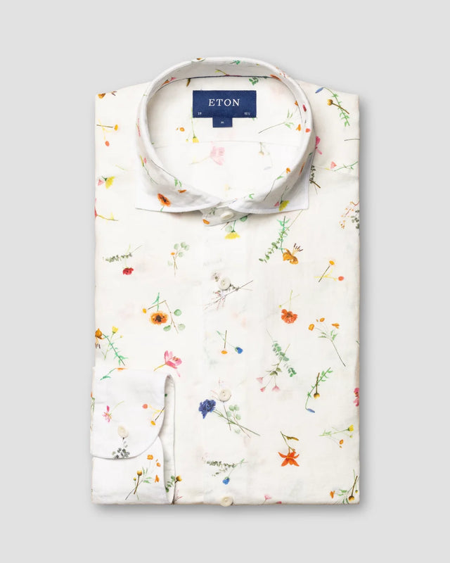 Weißes Leinenhemd mit floralem Print - Eton