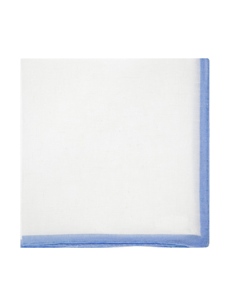 Linen Pocket Square With Light Blue Edge