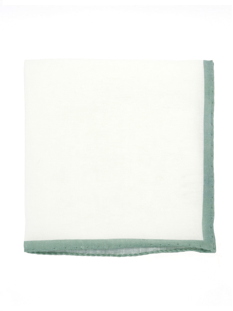 Linen Pocket Square With Sage Green Hem