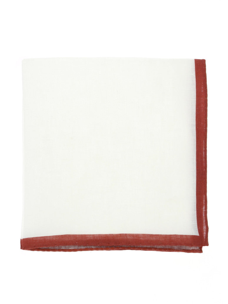 Linen Pocket Square With Terracotta Hem