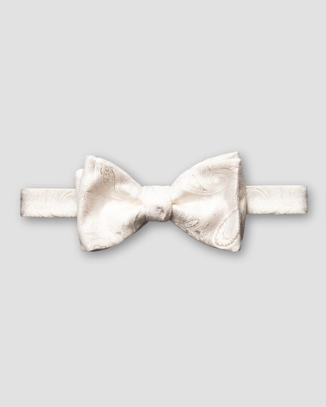White Lustrous Paisley Bow Tie Self Tied