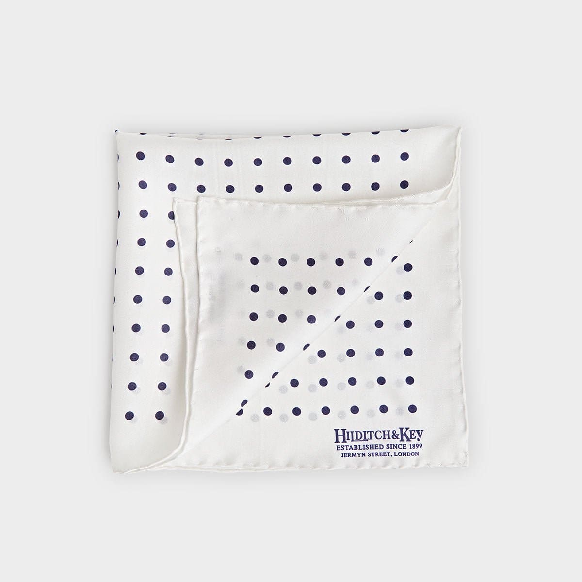 Navy Medium Spot Silk Pocket Square