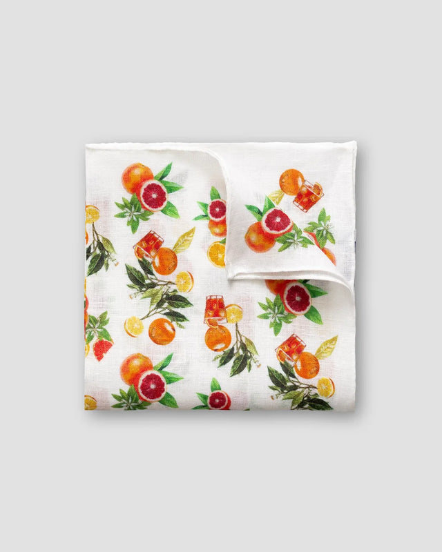 White Oranges Print Linen Pocket Square