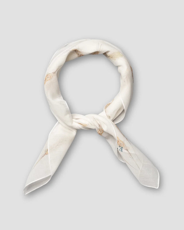 White Wheat Print Cotton-Silk Bandana