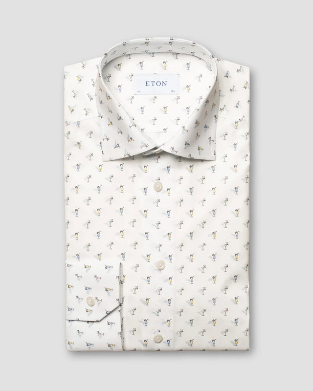 White Cocktail Print Signature Poplin Shirt - Eton