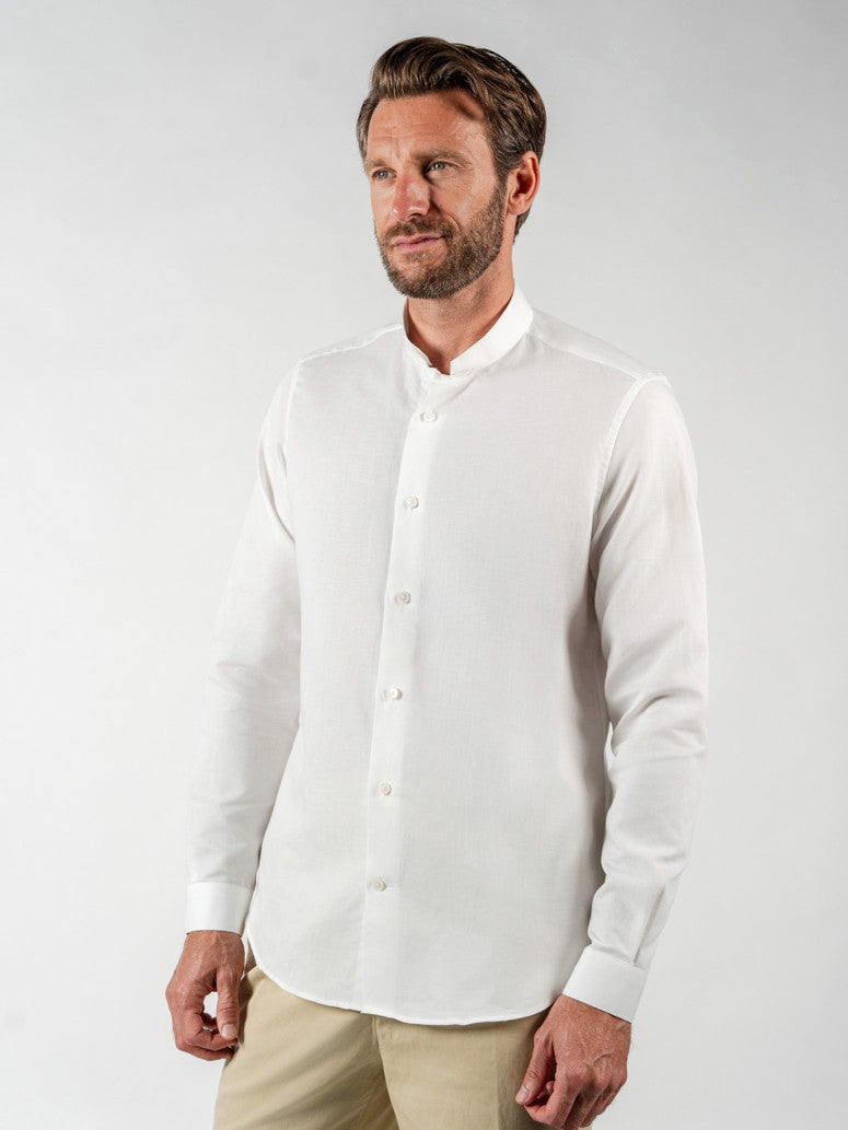Reverse Collar Linen And Cotton Shirt