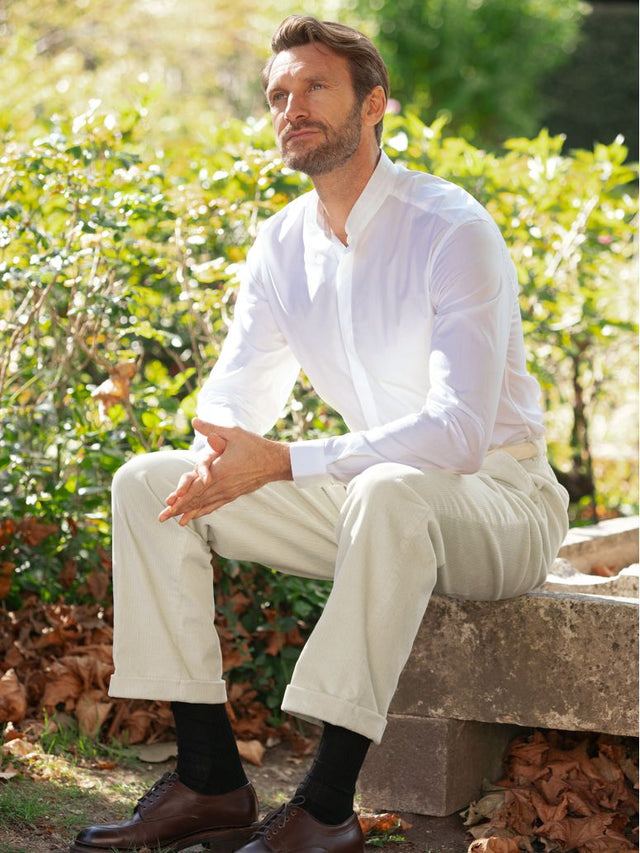 White rounded mandarin collar shirt