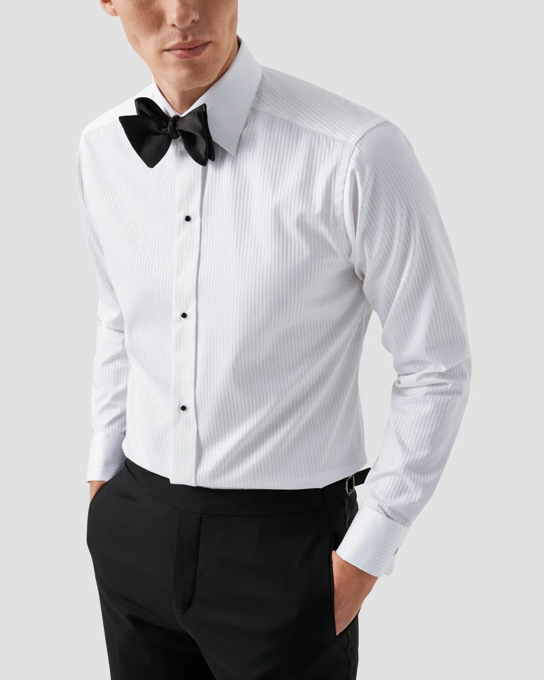 Striped Satin Tuxedo Shirt Eton