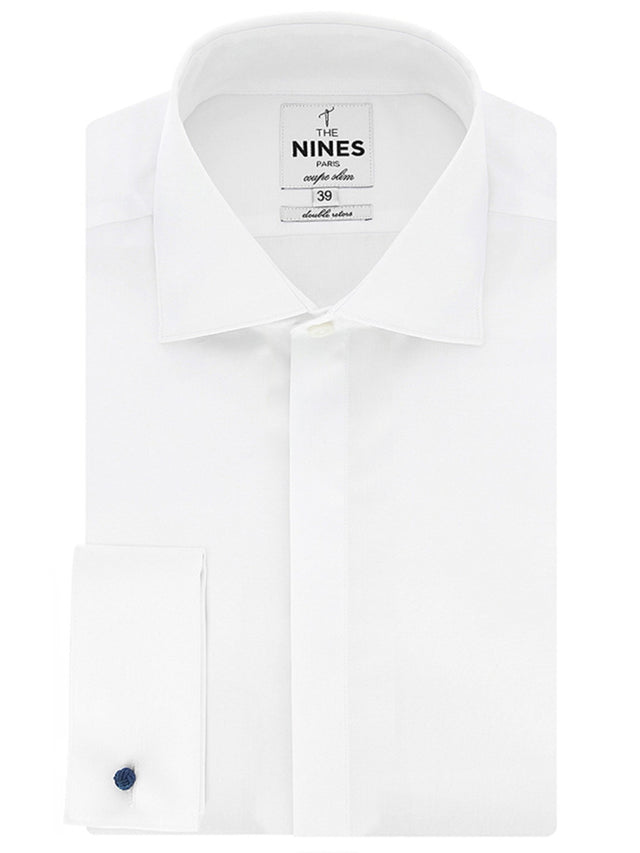 White shark collar French cuff shirt in poplin