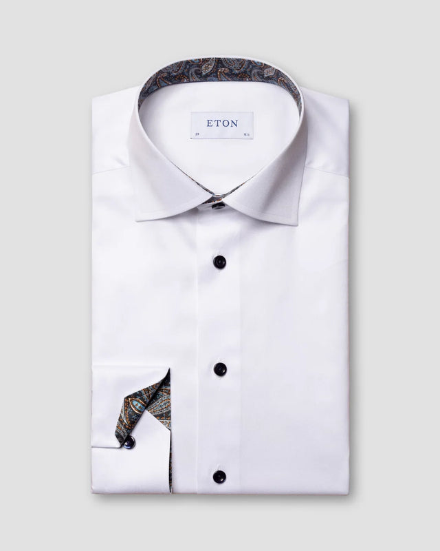 Weißes Signature-Twill-Hemd aus Bio-Baumwolle - Paisley-Kontrastdetails - Eton