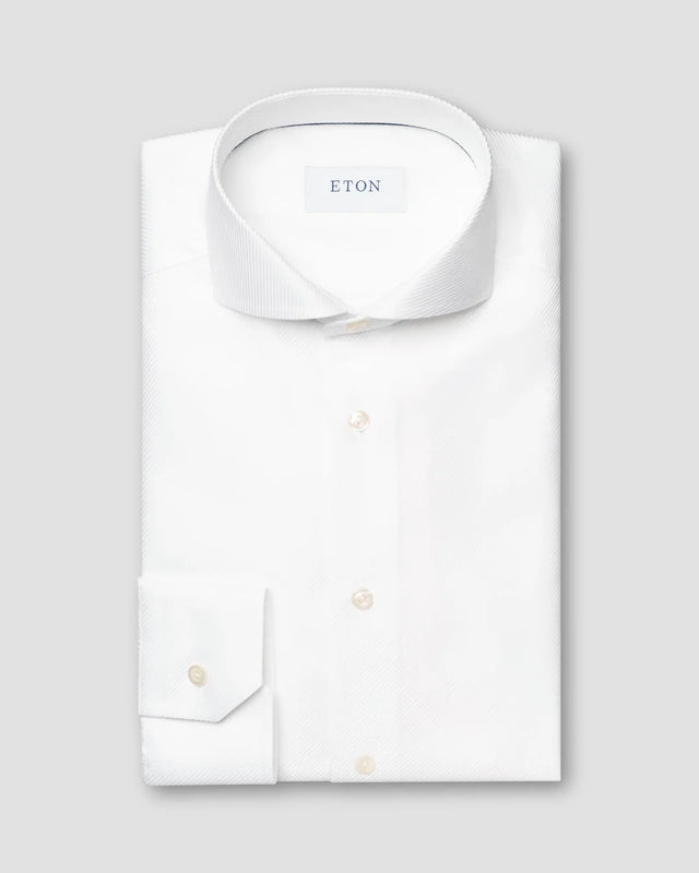 White Solid Textured Twill Shirt - Eton