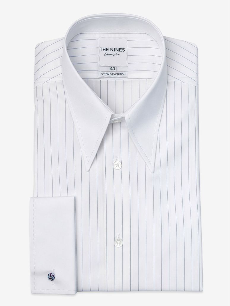 Spearpoint Collar Shirt With Fine Stripes