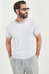 White striped detail knitted t-shirt - Made in Italy