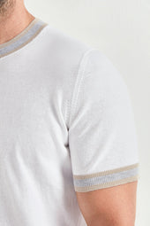 Striped Detail Knitted T Shirt Made In Italy