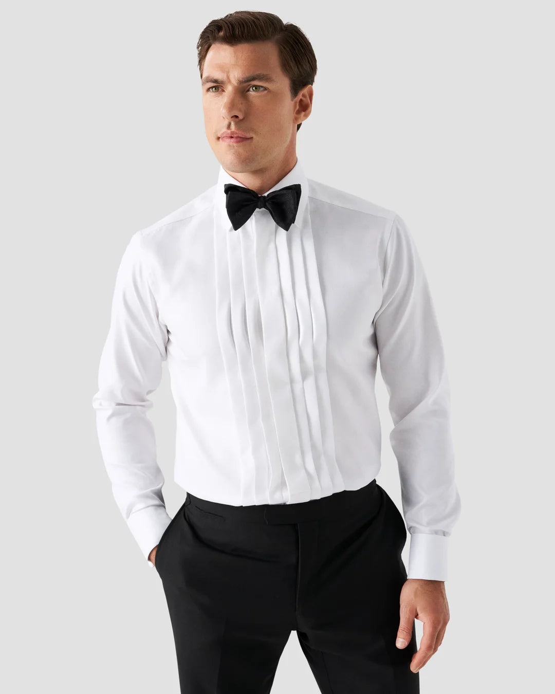 Pleat Front Textured Twill Tuxedo Shirt Eton