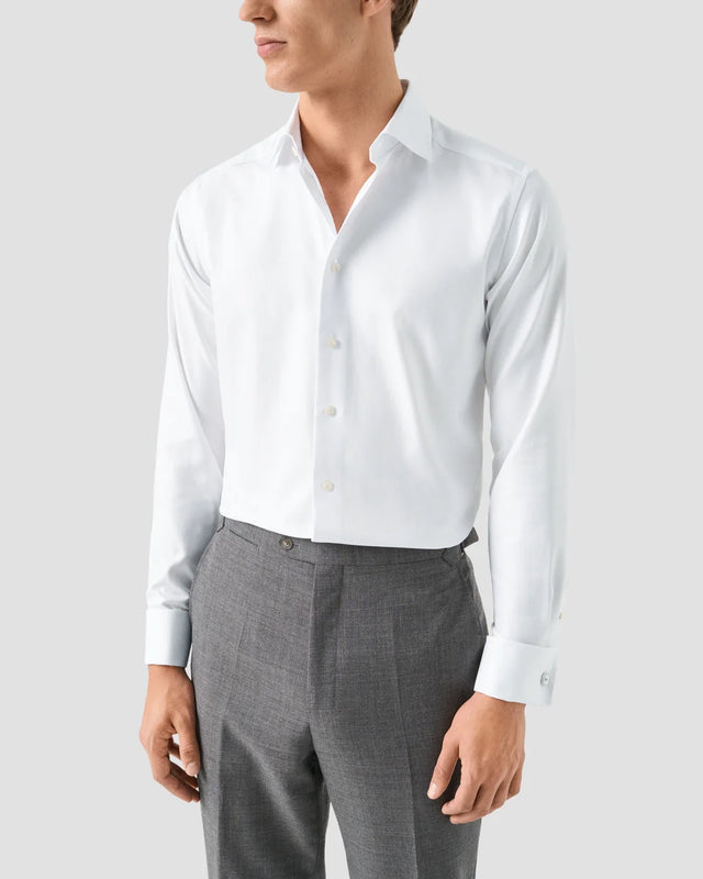 Weißes Hemd aus Struktur-Twill mit Umschlagmanschetten - Eton