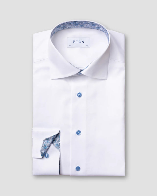 Weißes Twill-Hemd mit blauen Details - Eton