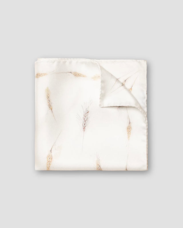 White Wheat Print Silk Pocket Square