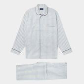 White & Blue Check Cotton Pyjamas With Navy Piping